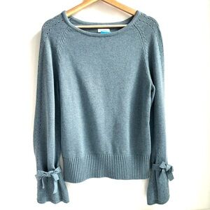 Sundance Aryka Belle Sleeve Supima Cotton Wool Sweater Light Blue Size Medium